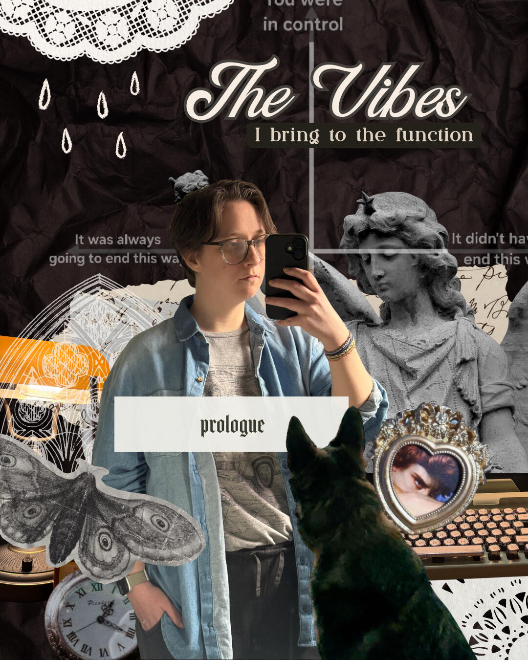 A collage of Auden Patrick & the cover of THOUGHTS BE BLOODY, with text that reads: hi! I’m Auden Patrick, writer, scoundrel, & future ghost. I wrote this queer, trans Hamlet retelling set at a magic university! Out September 2026, & it’s available for pre